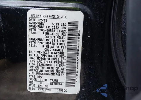 2013 Infiniti Fx37 from USA, damaged, VIN JN8CS1MW7DM174677